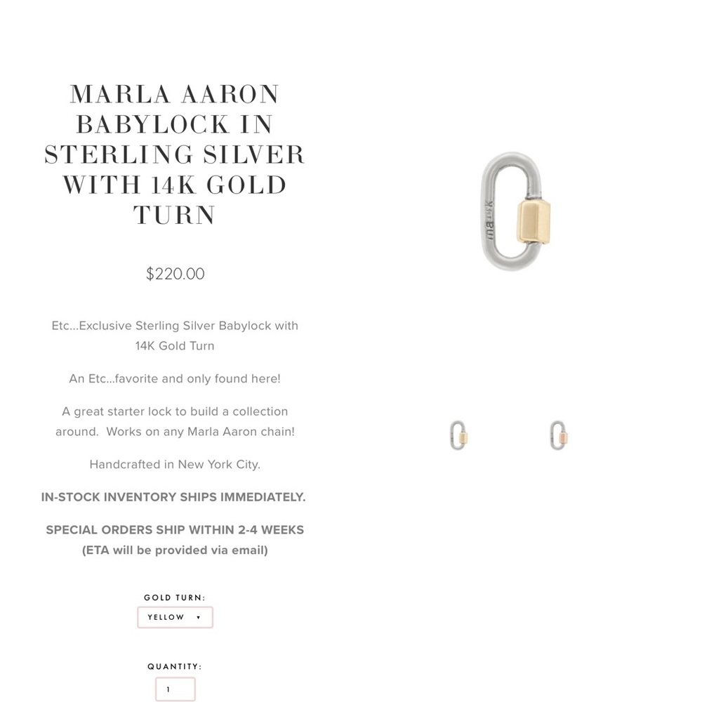 Marla Aaron Silver w/ 14k yellow gold babylock * excellent condition *